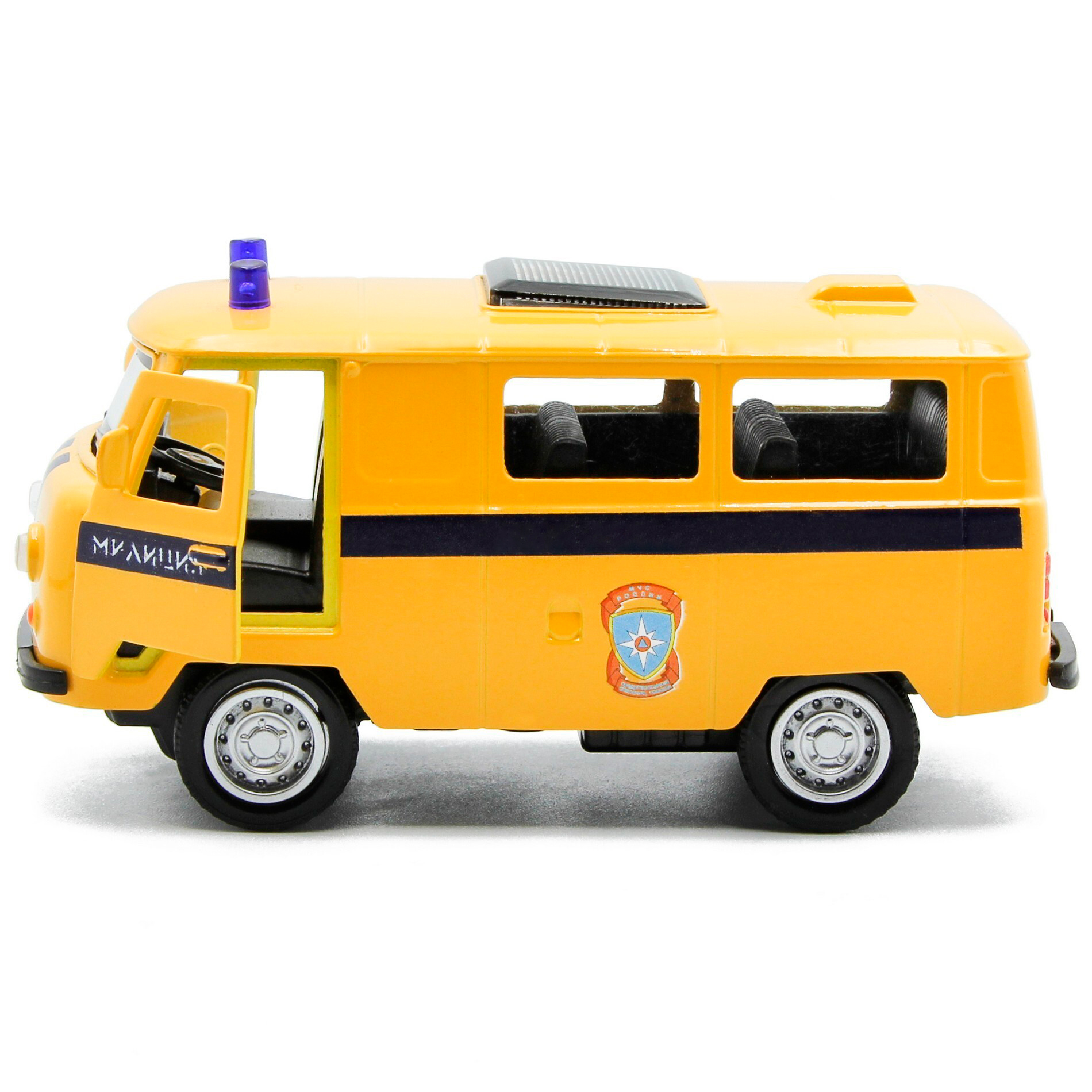 Металлическая машинка 1:32 «Микроавтобус УАЗ Буханка 39625: Служебный» 12 см. 189P-12D, инерционная, свет, звук / Милиция
