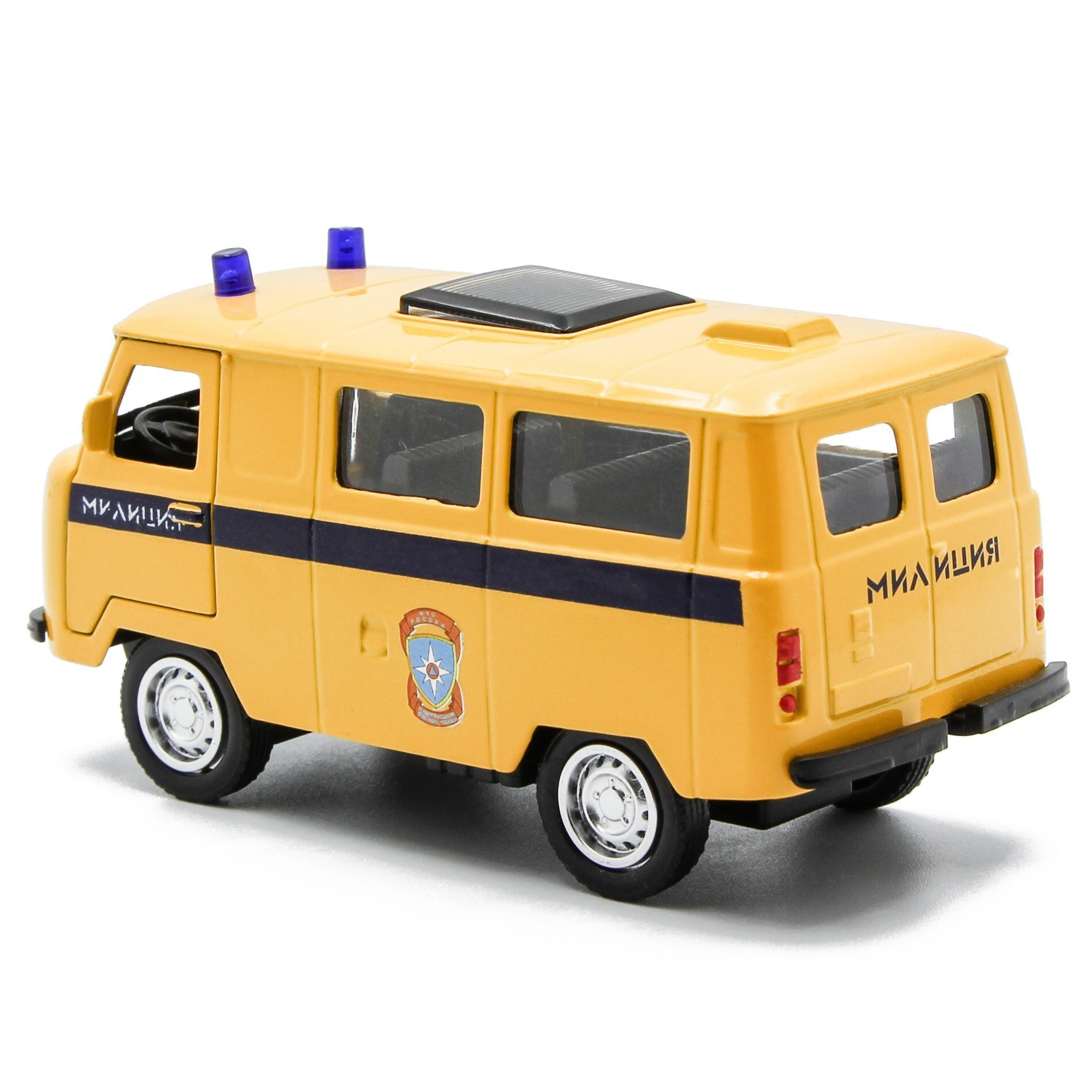 Металлическая машинка 1:32 «Микроавтобус УАЗ Буханка 39625: Служебный» 12 см. 189P-12D, инерционная, свет, звук / Милиция