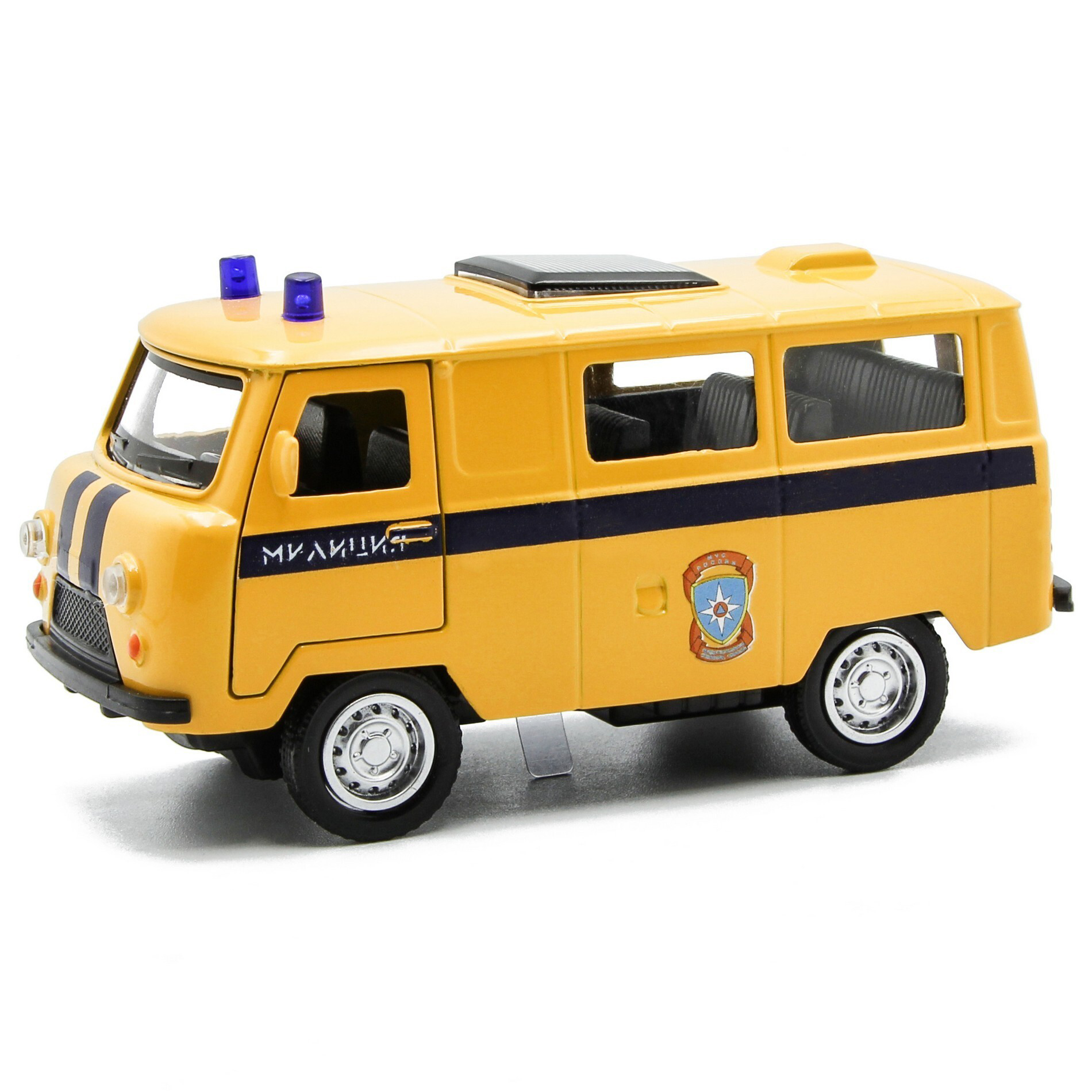 Металлическая машинка 1:32 «Микроавтобус УАЗ Буханка 39625: Служебный» 12 см. 189P-12D, инерционная, свет, звук / Милиция