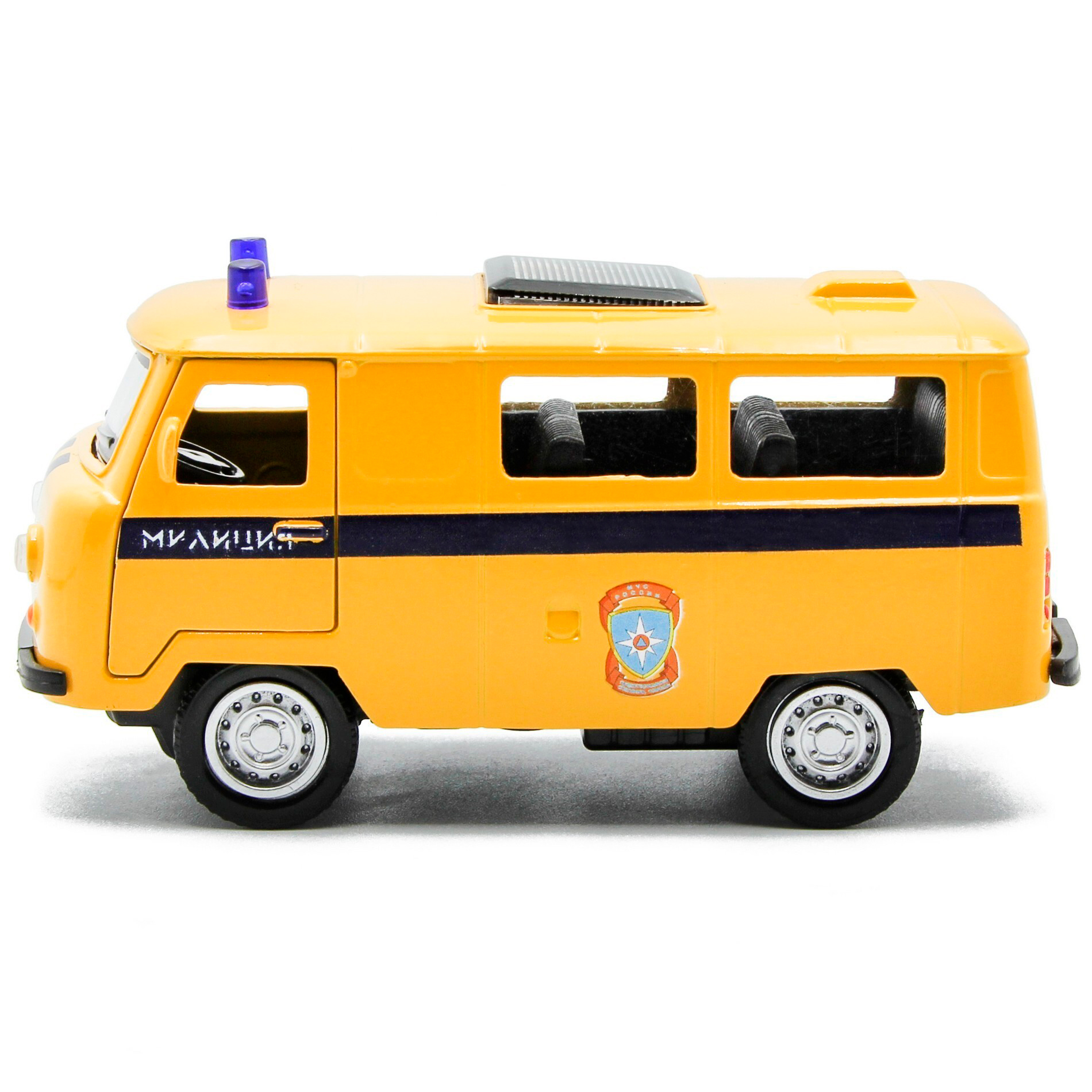 Металлическая машинка 1:32 «Микроавтобус УАЗ Буханка 39625: Служебный» 12 см. 189P-12D, инерционная, свет, звук / Милиция