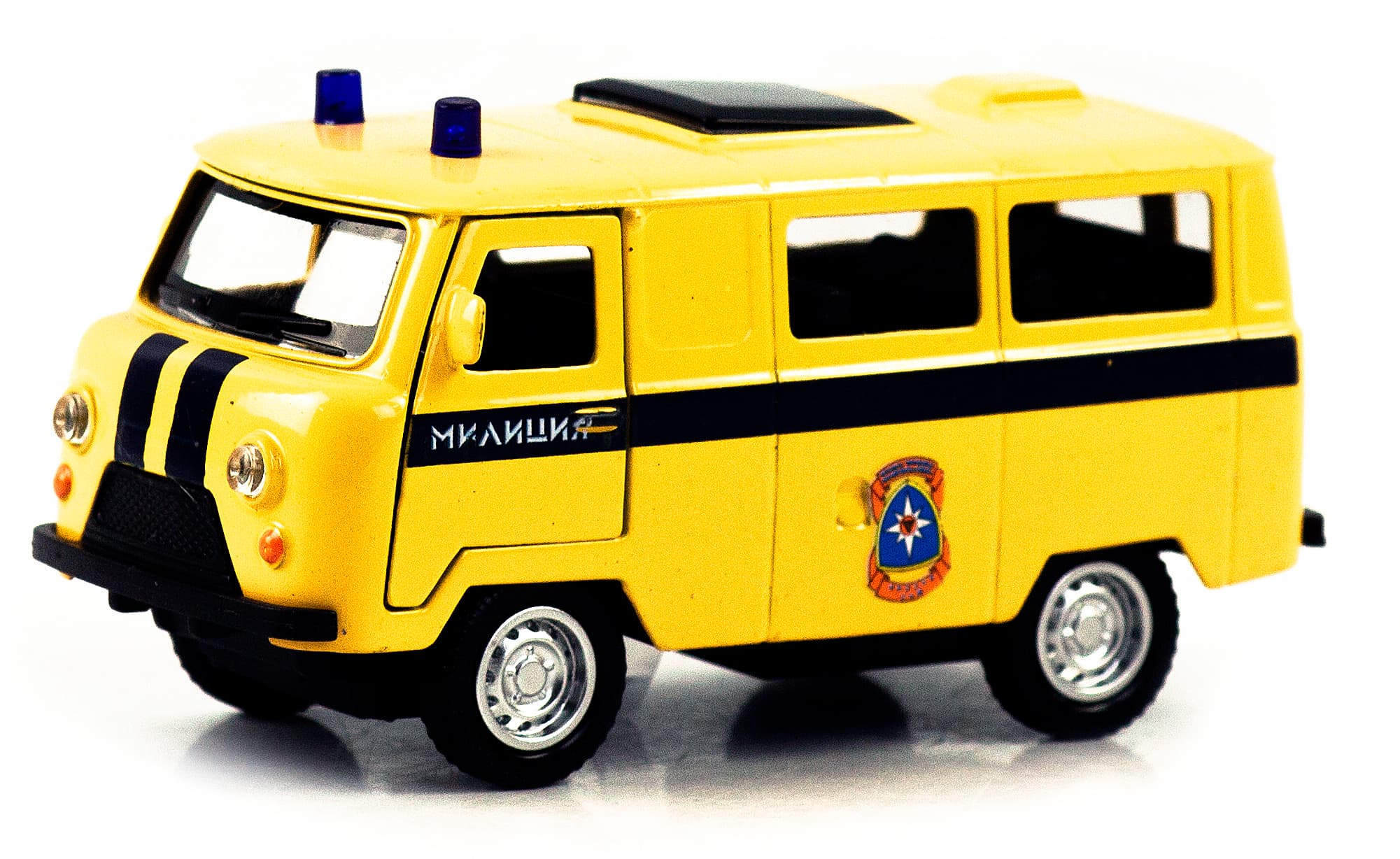 Металлическая машинка 1:32 «Микроавтобус УАЗ Буханка 39625: Служебный» 12 см. 189P-12D, инерционная, свет, звук / Милиция