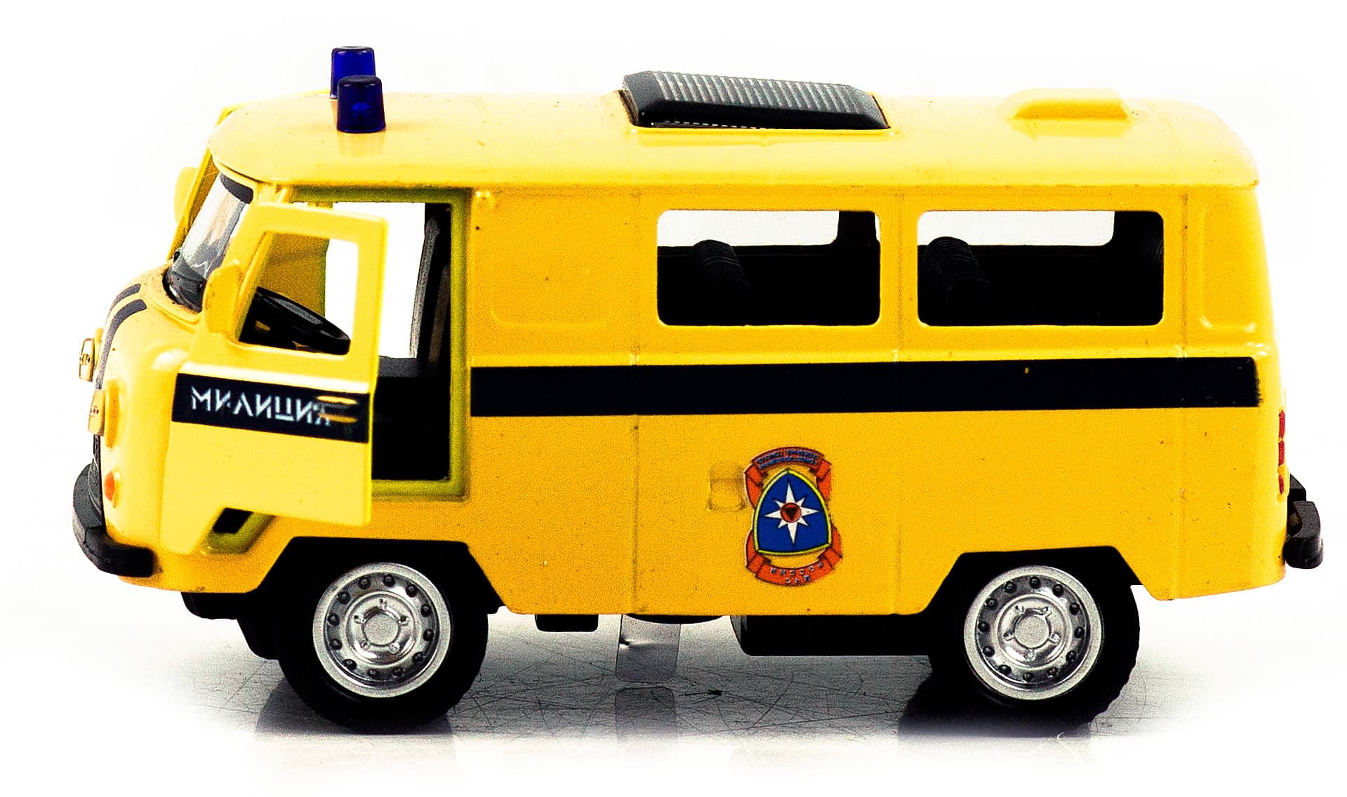 Металлическая машинка 1:32 «Микроавтобус УАЗ Буханка 39625: Служебный» 12 см. 189P-12D, инерционная, свет, звук / Милиция