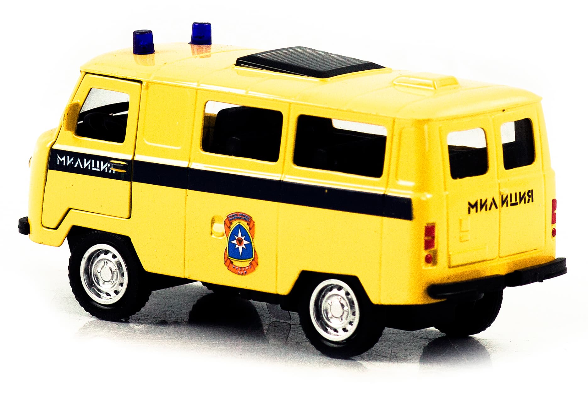 Металлическая машинка 1:32 «Микроавтобус УАЗ Буханка 39625: Служебный» 12 см. 189P-12D, инерционная, свет, звук / Милиция