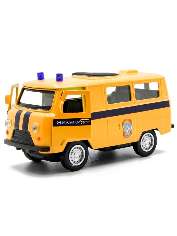 Металлическая машинка 1:32 «Микроавтобус УАЗ Буханка 39625: Служебный» 12 см. 189P-12D, инерционная, свет, звук / Милиция