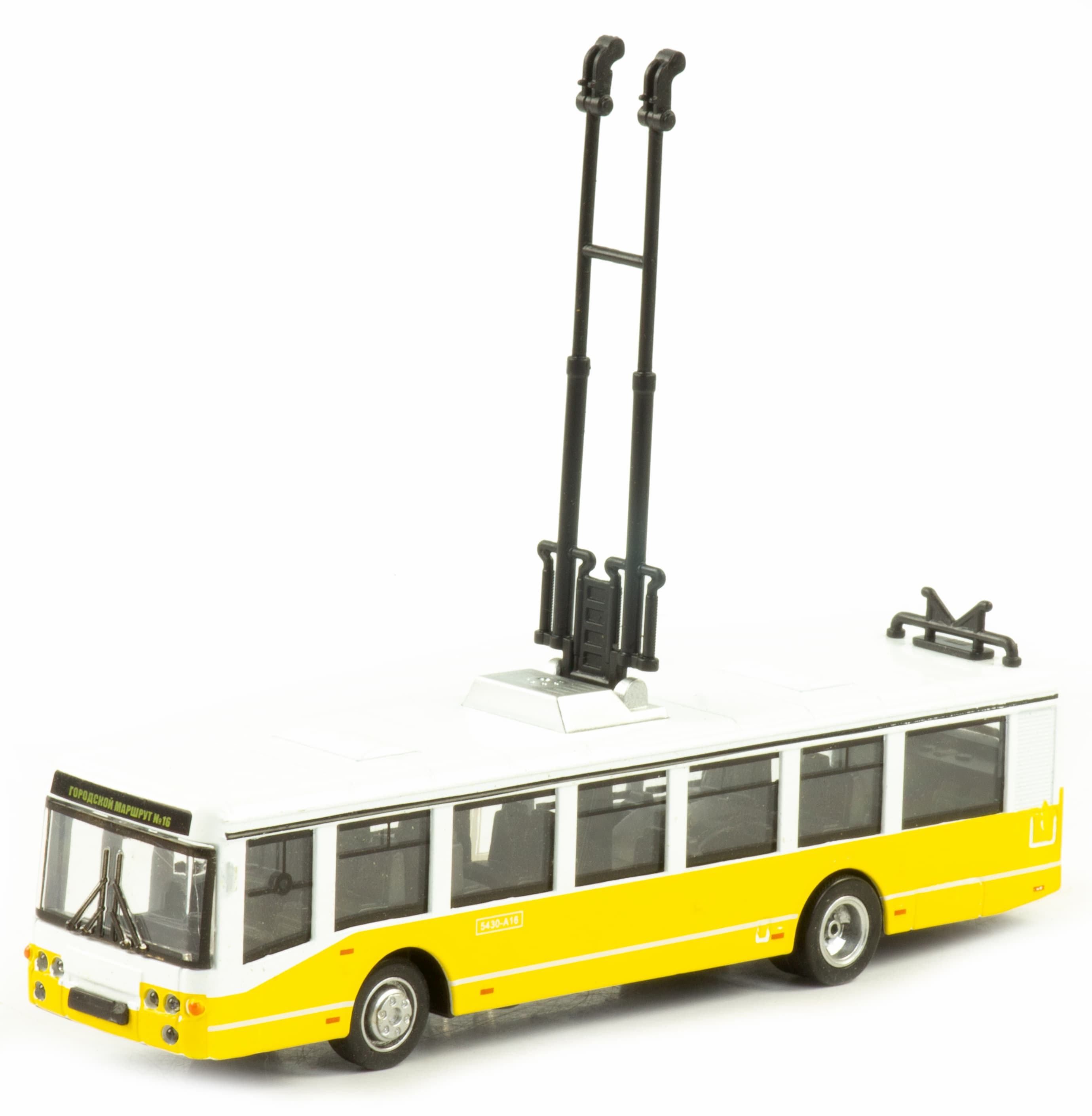 Металлический троллейбус 1:32 «ЛиАЗ 5430-А16» 17 см. 1811-12D инерционный, свет, звук / Желтый