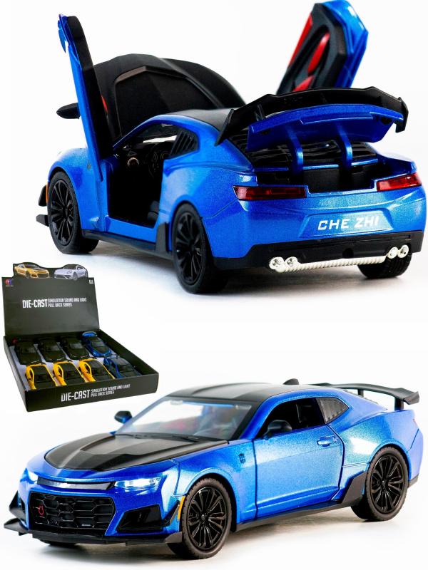 Металлическая машинка Che Zhi 1:24 «Chevrolet Camaro» CZ126A, инерционная, свет, звук / Синий