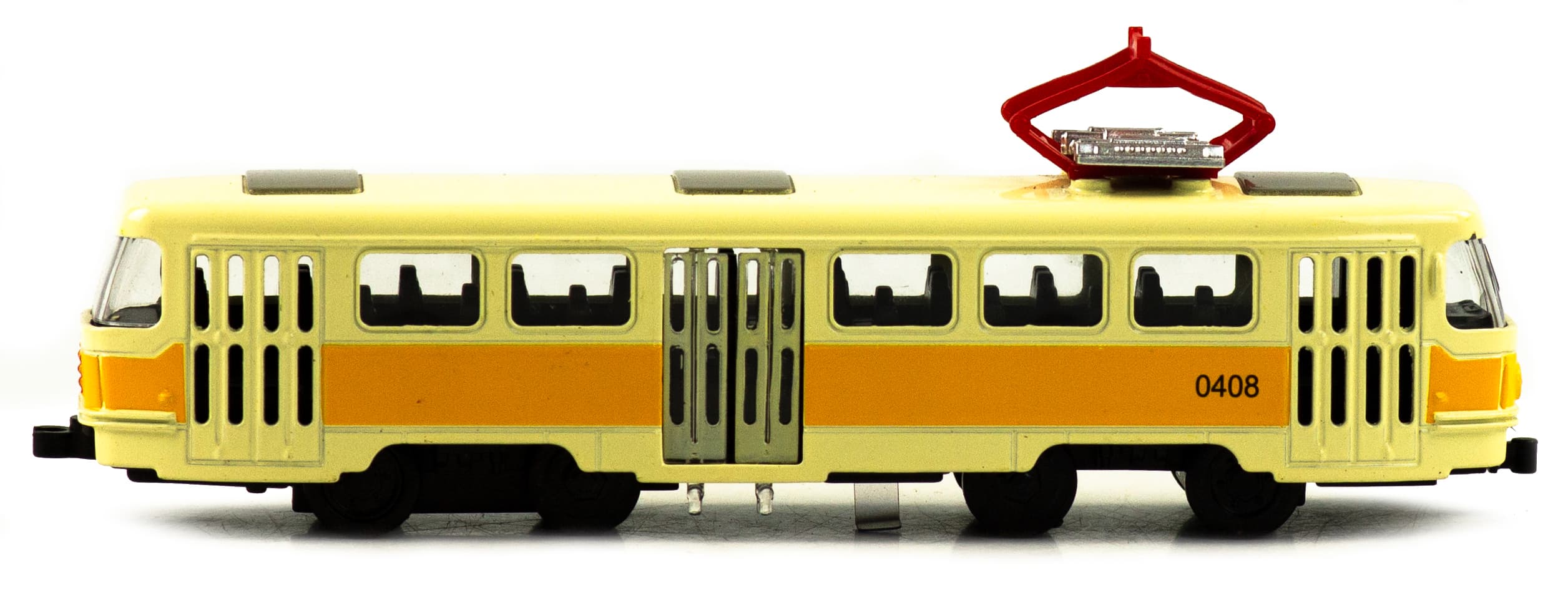 Металлический трамвай 1:32 «Tatra T3SU» 1812-12D, Крутые тачки, инерционный, звук, свет / Желтый