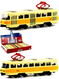 Металлический трамвай 1:32 «Tatra T3SU» 1812-12D, Крутые тачки, инерционный, звук, свет / Желтый