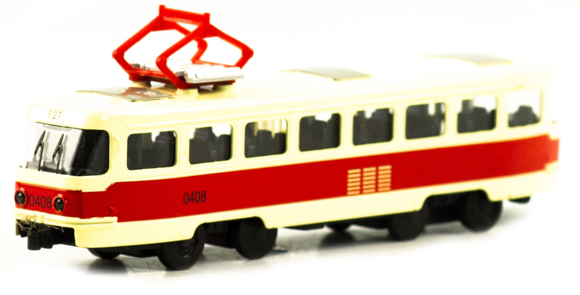 Металлический трамвай 1:32 «Tatra T3SU» 1812-12D, Крутые тачки, инерционный, звук, свет / Красный