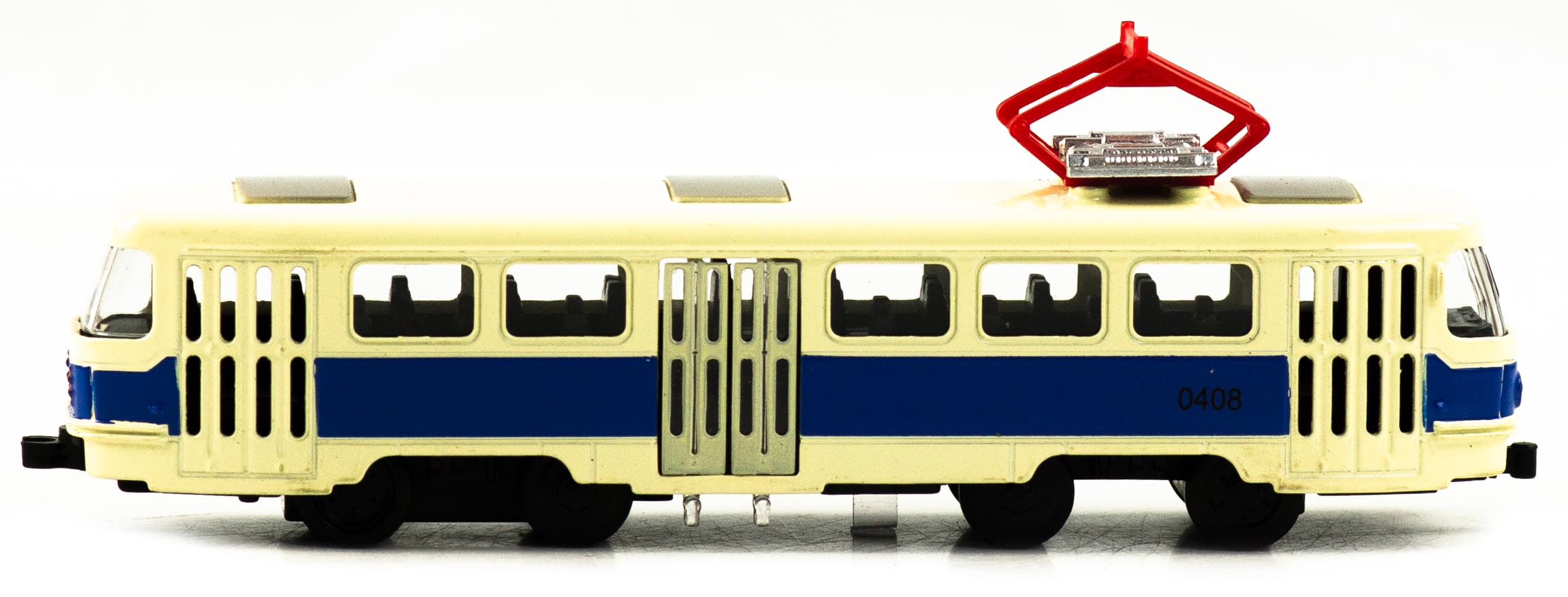Металлический трамвай 1:32 «Tatra T3SU» 1812-12D, Крутые тачки, инерционный, звук, свет / Синий