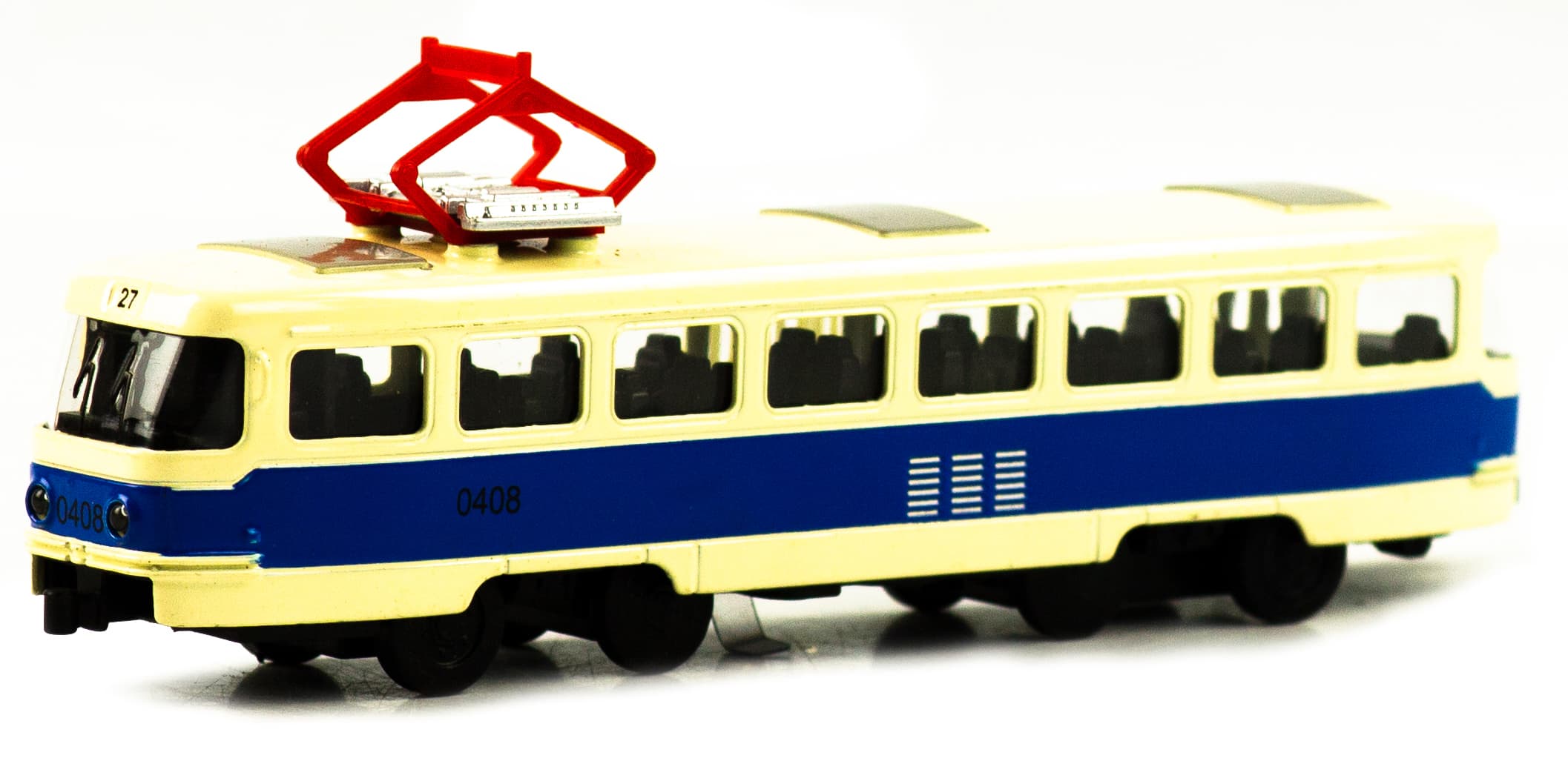 Металлический трамвай 1:32 «Tatra T3SU» 1812-12D, Крутые тачки, инерционный, звук, свет / Синий