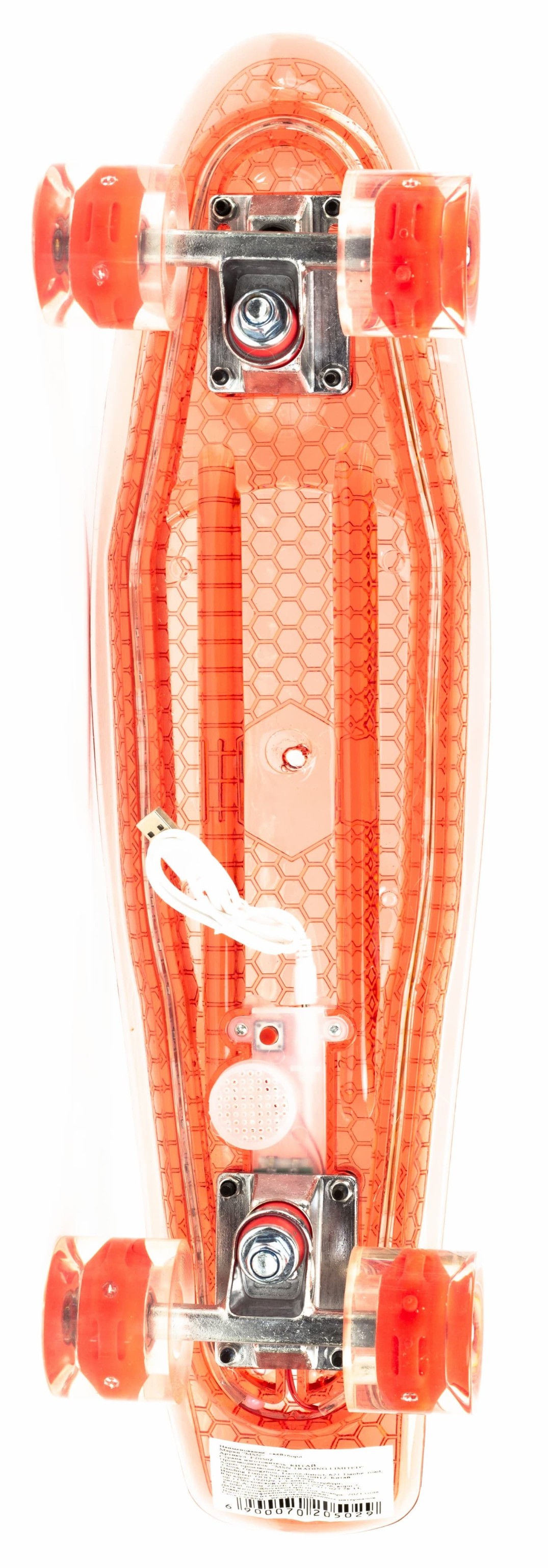 Пенни Борд со светящейся декой и колесами, прозрачный, 55 см. F20502 / Красный