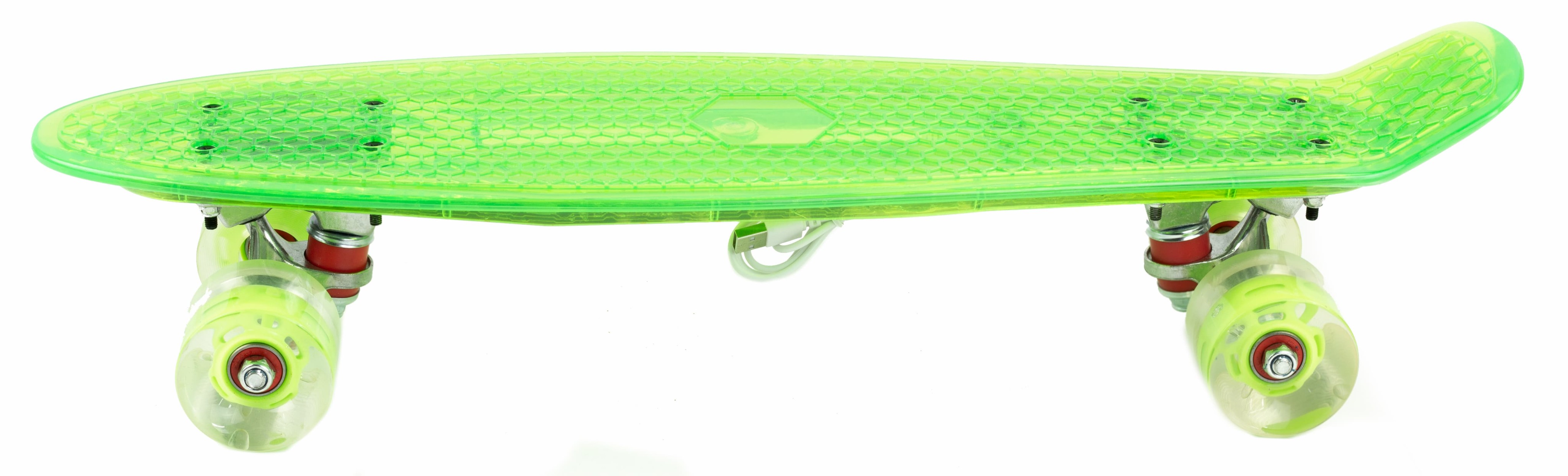 Пенни Борд со светящейся декой и колесами, прозрачный, 55 см. F20502 / Зеленый