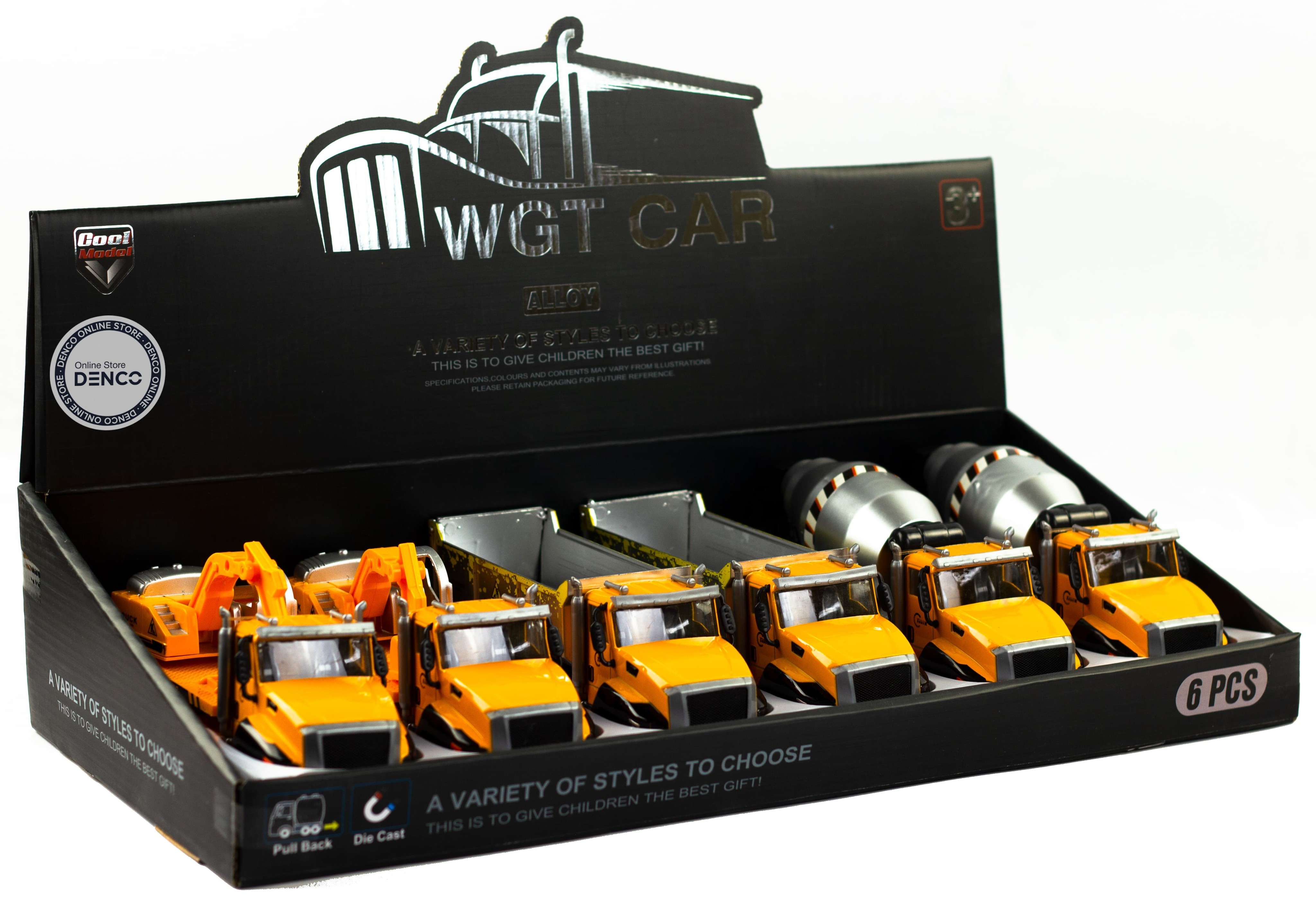 Металлическая машинка WGT Car 1:36 «Строительная Спецтехника: Бетономешалка» 2213-2, инерционная / Серебристо-желтый