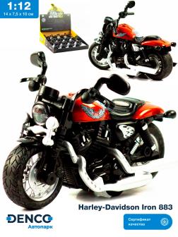 Металлический мотоцикл 1:12 «Harley-Davidson Iron 883» 2041A, 14 см. инерционный / Красный (с крыльями)