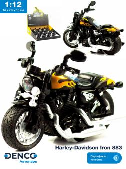 Металлический мотоцикл 1:12 «Harley-Davidson Iron 883» 2041A, 14 см. инерционный / Черно-желтый
