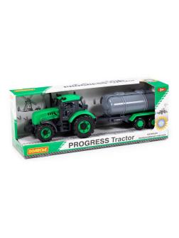 Трактор Полесье Прогресс с прицепом-цистерной инерционный зелёный в коробке