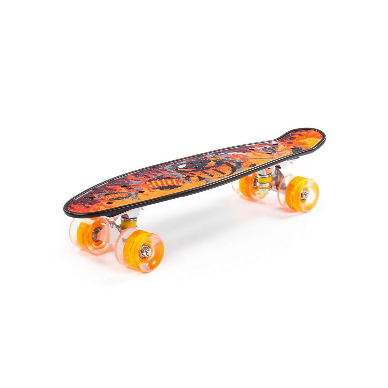 Детский скейтборд ПОЛЕСЬЕ черная с наклейкой и оранжевыми колёсами, 56 см