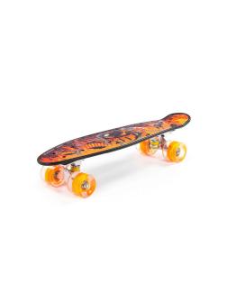 Детский скейтборд ПОЛЕСЬЕ черная с наклейкой и оранжевыми колёсами, 56 см