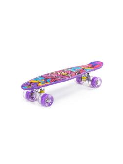 Детский скейтборд ПОЛЕСЬЕ фиолетовая с наклейкой и фиолетовыми колёсами, 56 см