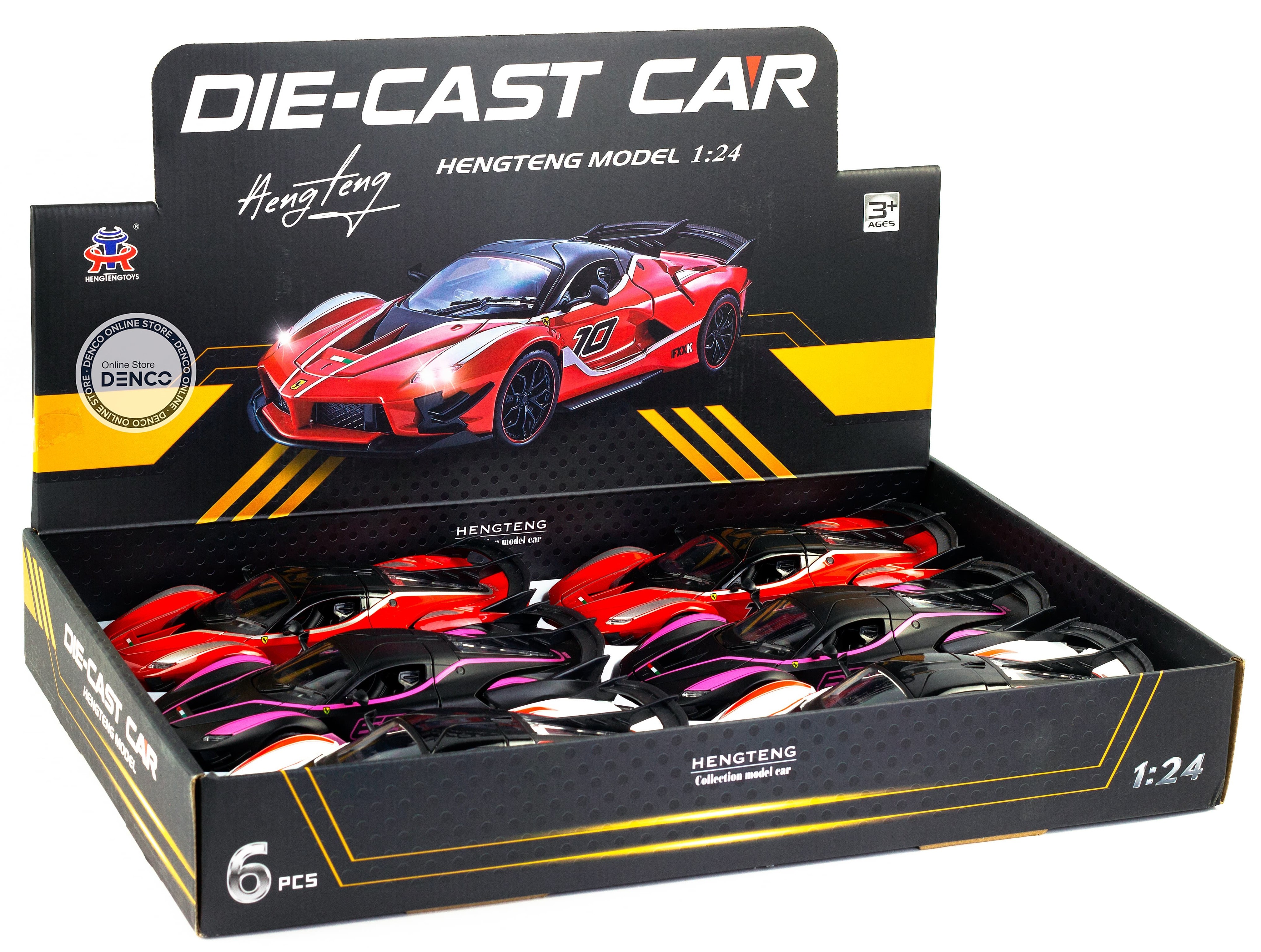 Металлическая машинка HengTeng 1:24 «Ferrari FXXK» 53522-23A, 20 см., инерционная, свет, звук / Красный