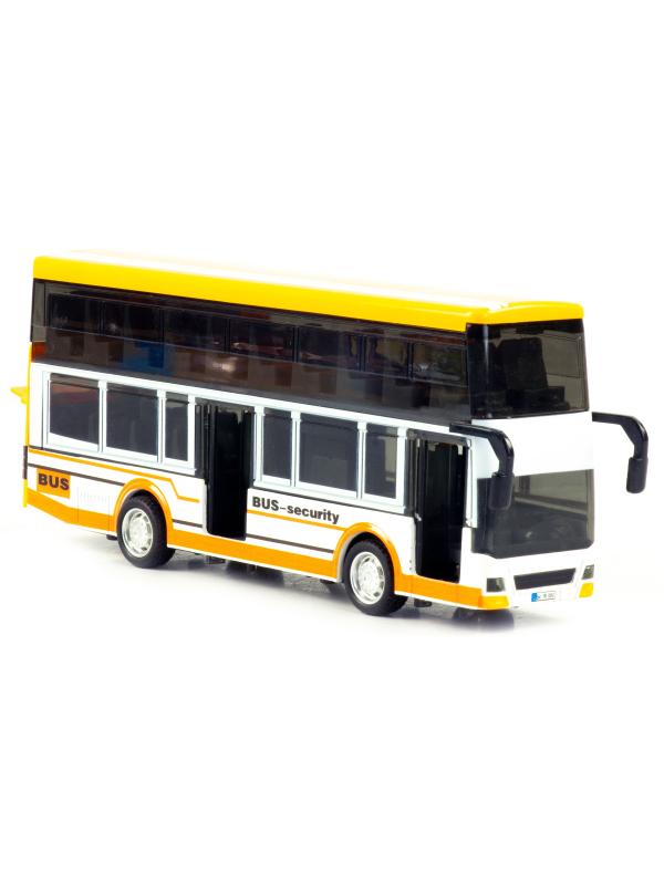 Металлический двухэтажный автобус Yeading 1:48 «BUS-Security» 20 см. 6632А инерционный, свет, звук / Желтый