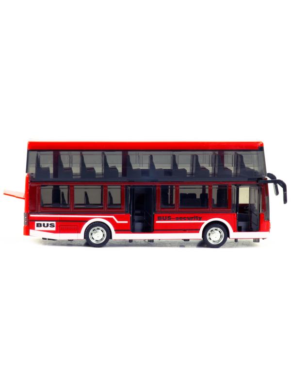 Металлический двухэтажный автобус Yeading 1:48 «BUS-Security» 20 см. 6632А инерционный, свет, звук / Красный