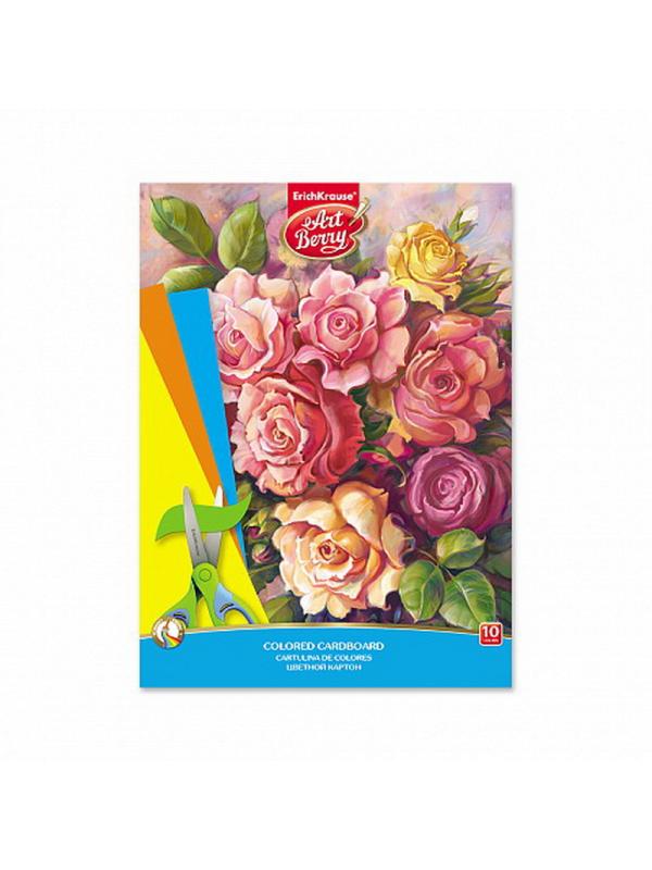 Картон цветной ArtBerry Розы, мелованный в папке А4, 10 листов,10 цветов, игрушка-набор для детского творчества