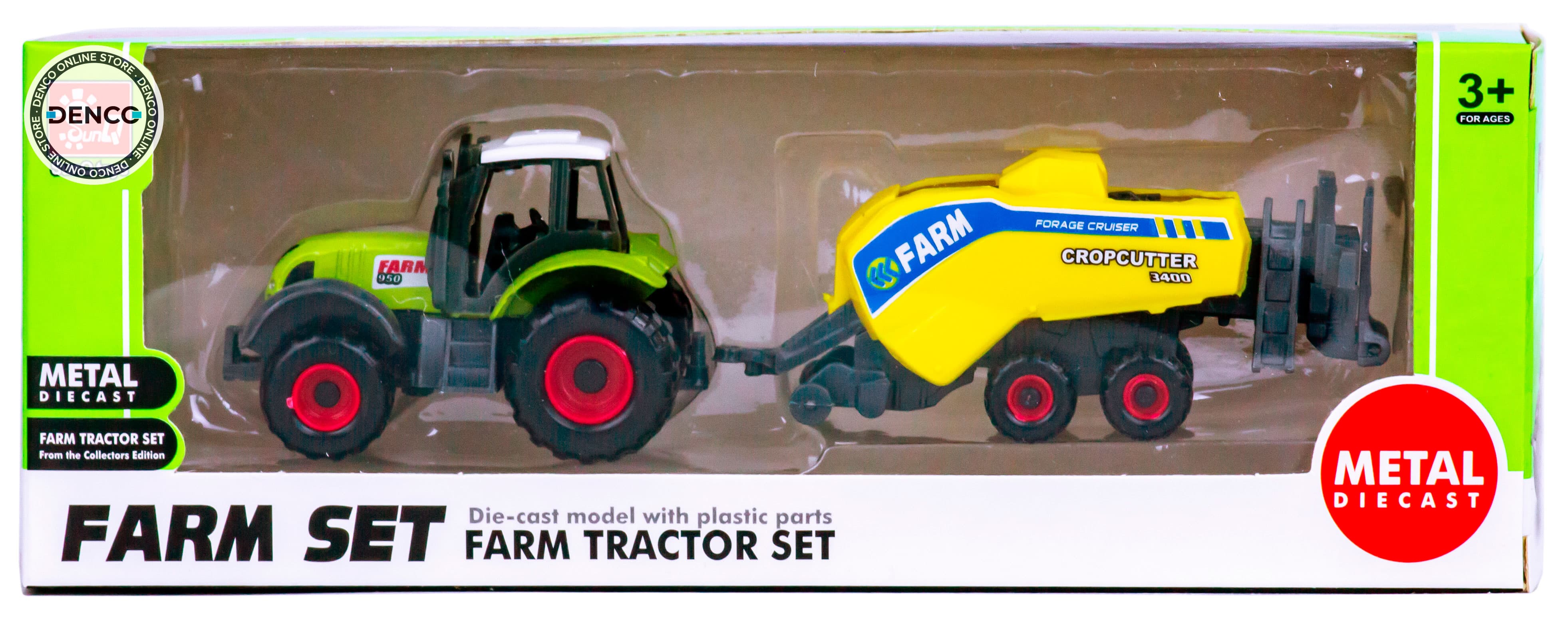 Машинка металлическая Farm Set «Трактор сельскохозяйственный с прицепом» SQ82002-1 / Микс