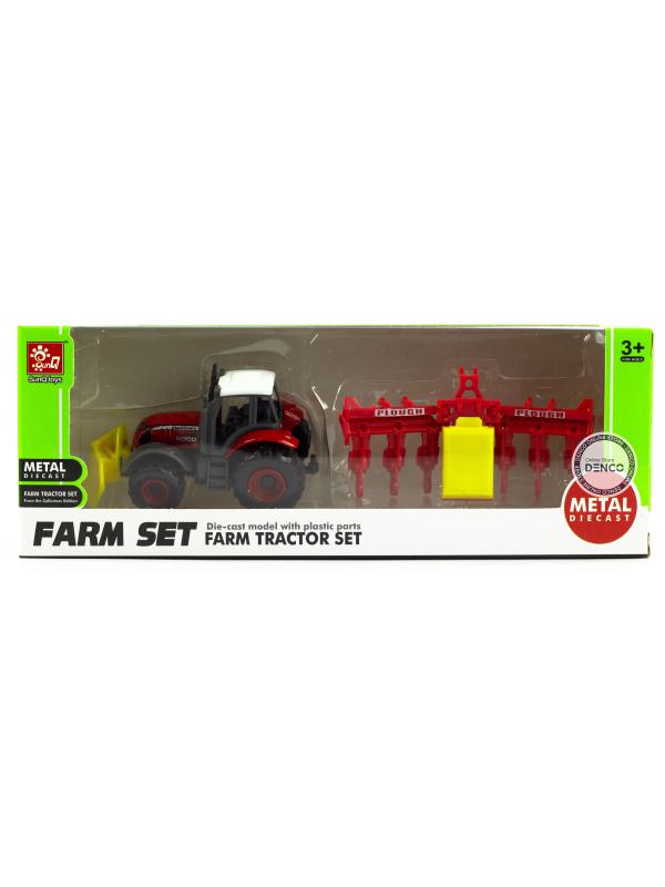 Машинка металлическая Farm Set «Трактор сельскохозяйственный с прицепом» SQ82002-4 / Микс