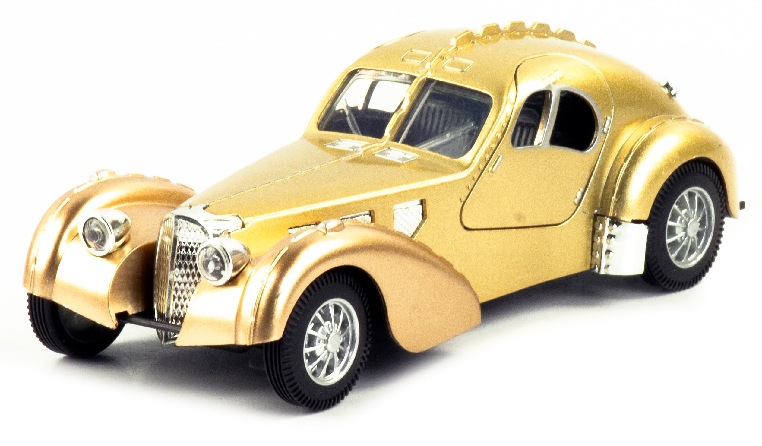 Машинка металлическая Ming Ying 66 1:28 «Классический Ретро автомобиль» MY66-A20 16,8 см., инерционная, свет, звук / Золотой