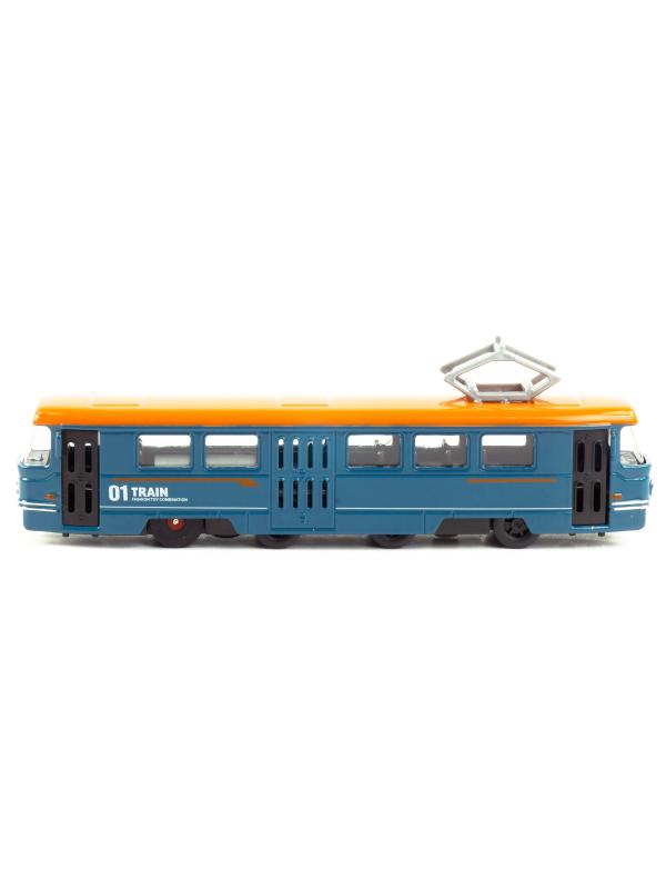 Металлический трамвай Yeading 1:50 «Tatra T3SU» 6635A 18.5 см., инерционный, свет, звук / Синий