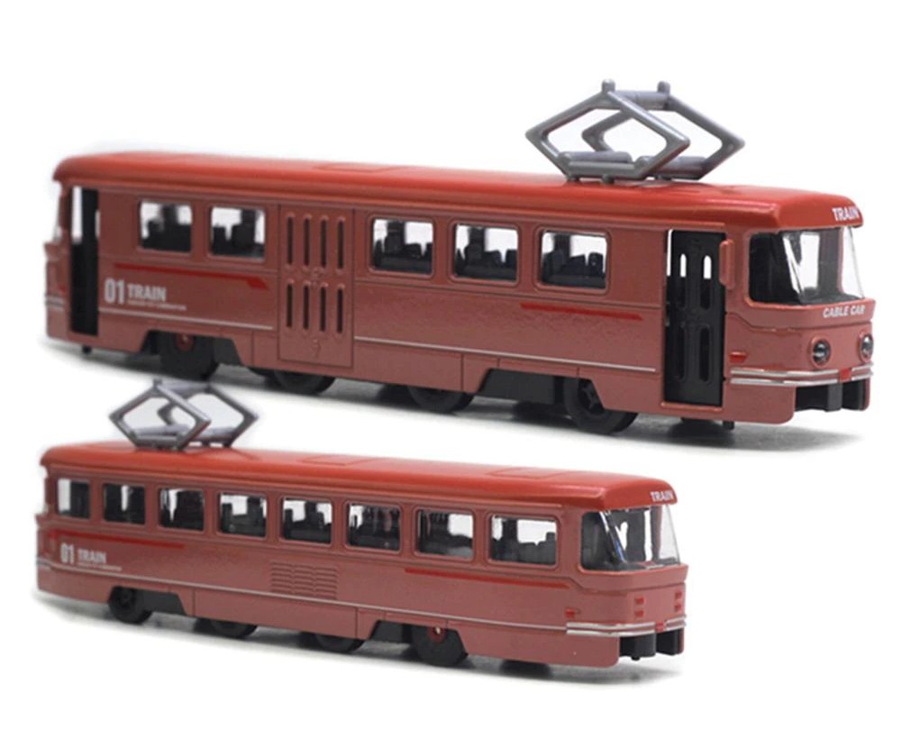 Металлический трамвай Yeading 1:50 «Tatra T3SU» 6635A 18.5 см., инерционный, свет, звук / Красный