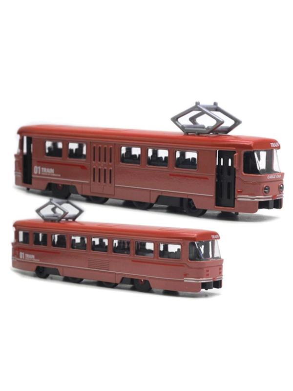 Металлический трамвай Yeading 1:50 «Tatra T3SU» 6635A 18.5 см., инерционный, свет, звук / Красный