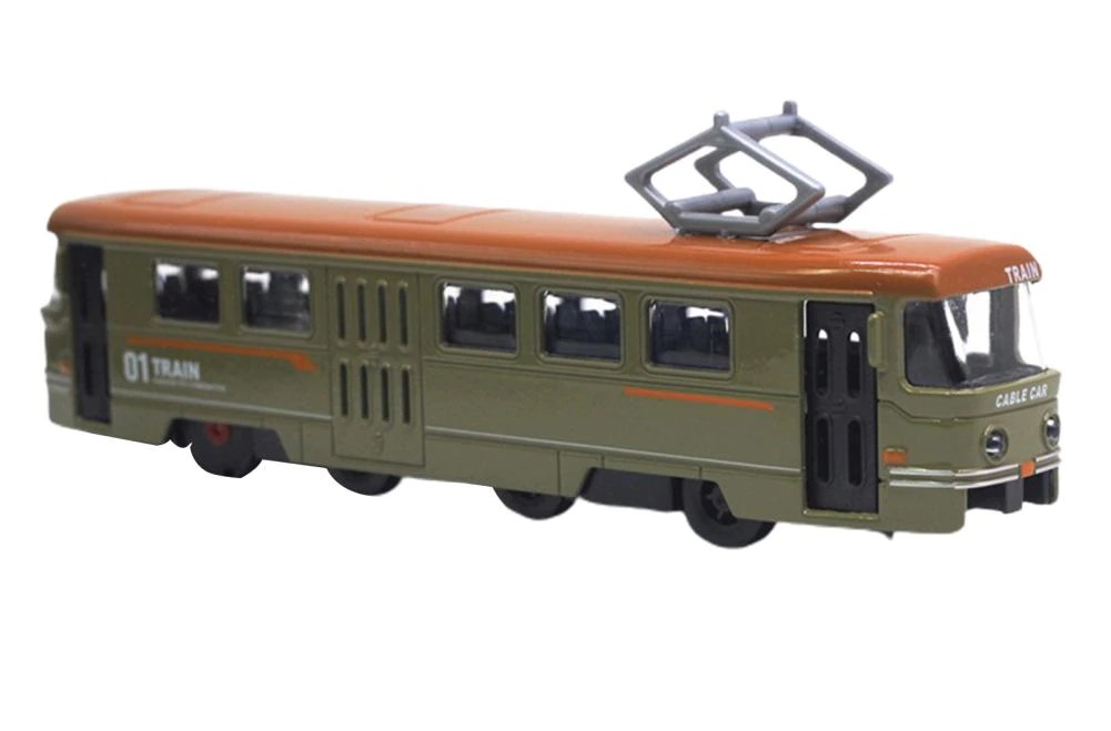 Металлический трамвай Yeading 1:50 «Tatra T3SU» 6635A 18.5 см., инерционный, свет, звук / Хаки