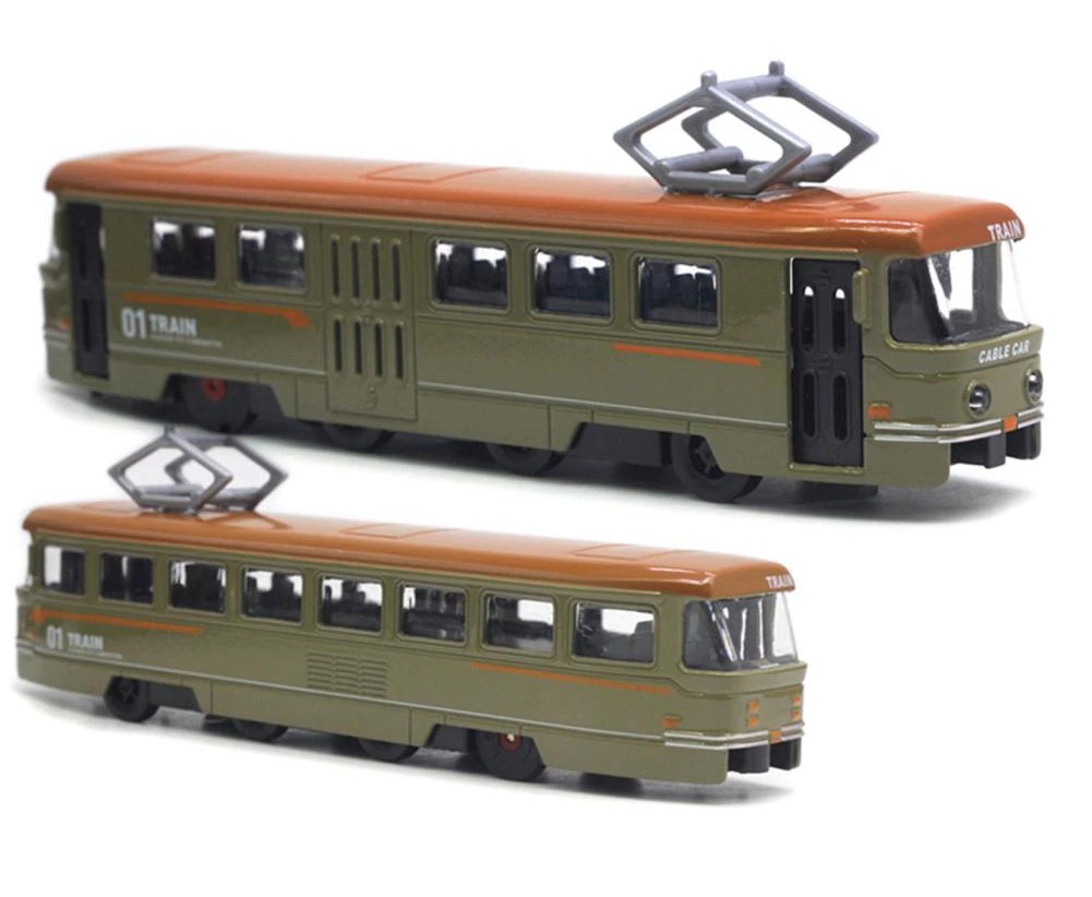 Металлический трамвай Yeading 1:50 «Tatra T3SU» 6635A 18.5 см., инерционный, свет, звук / Хаки