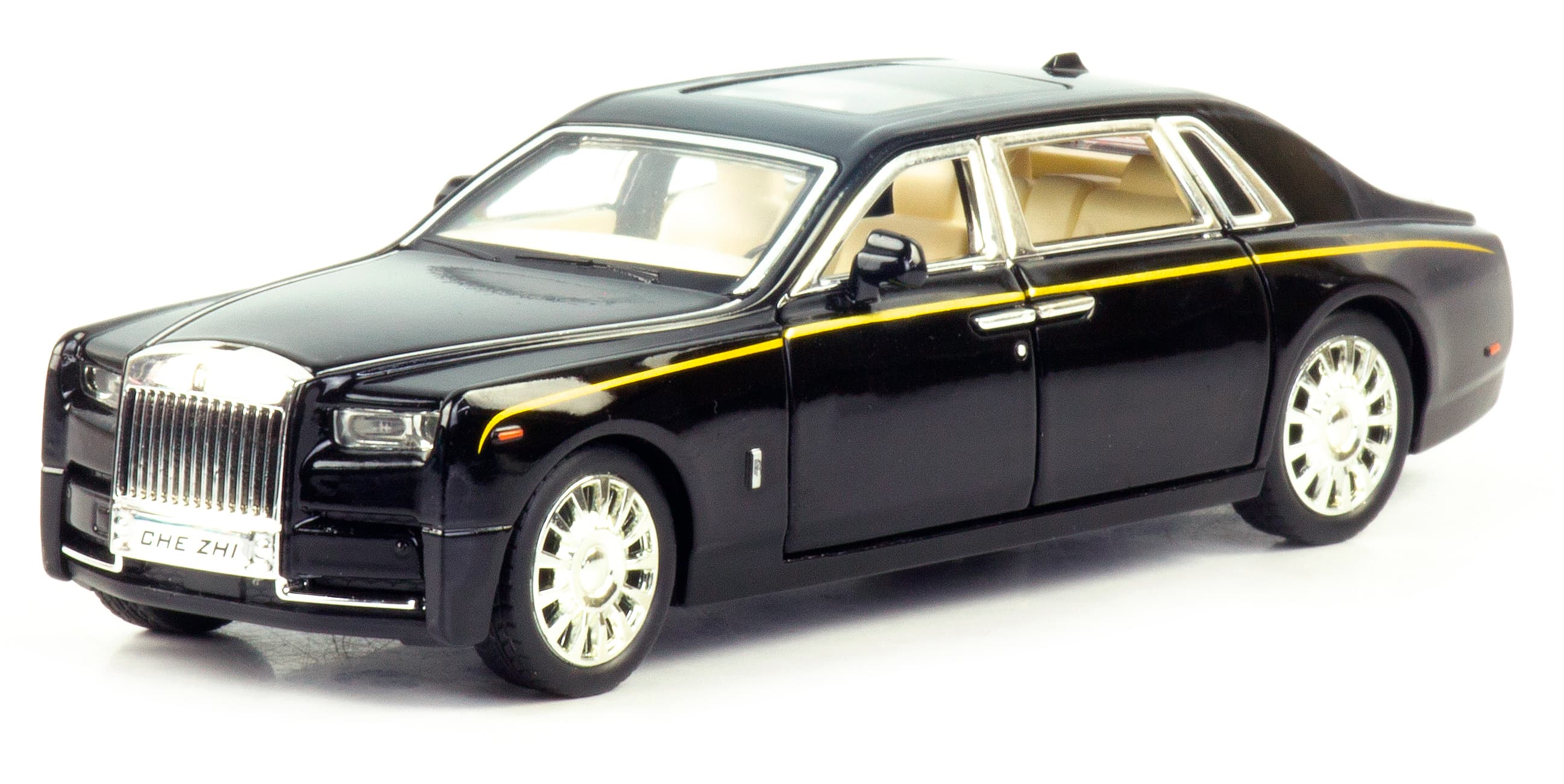 Металлическая машинка Che Zhi 1:32 «Rolls-Royce Phantom» CZ42A, 17 см., инерционная, свет, звук / Черный