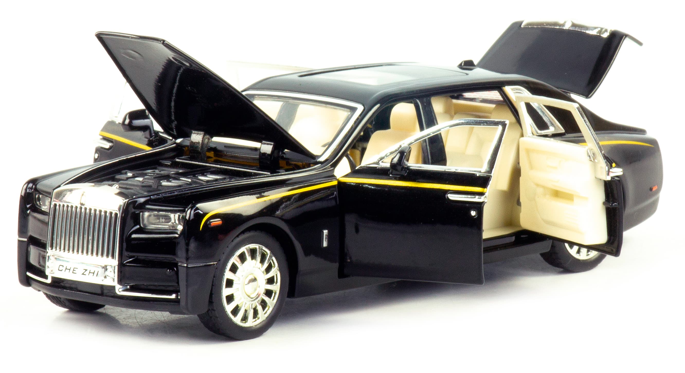 Металлическая машинка Che Zhi 1:32 «Rolls-Royce Phantom» CZ42A, 17 см., инерционная, свет, звук / Черный