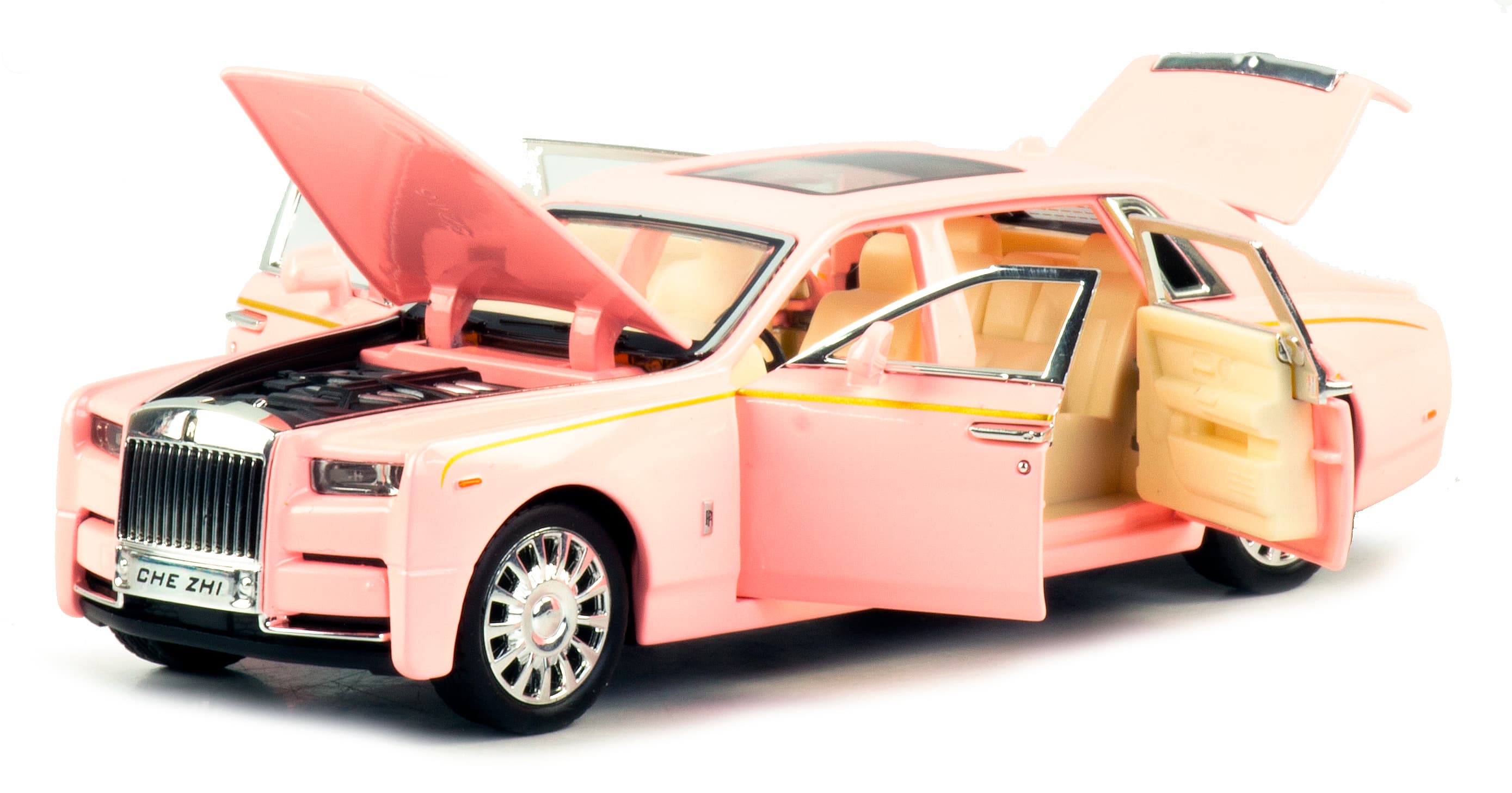 Металлическая машинка Che Zhi 1:32 «Rolls-Royce Phantom» CZ42A, 17 см., инерционная, свет, звук / Розовый