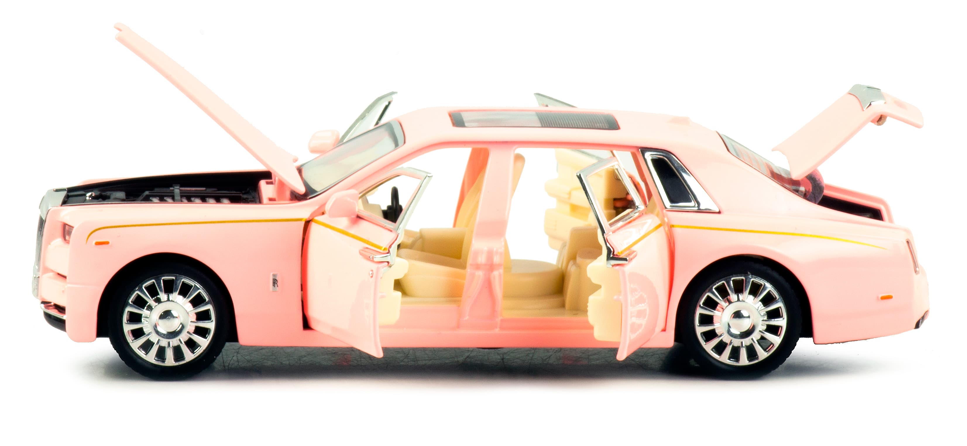 Металлическая машинка Che Zhi 1:32 «Rolls-Royce Phantom» CZ42A, 17 см., инерционная, свет, звук / Розовый