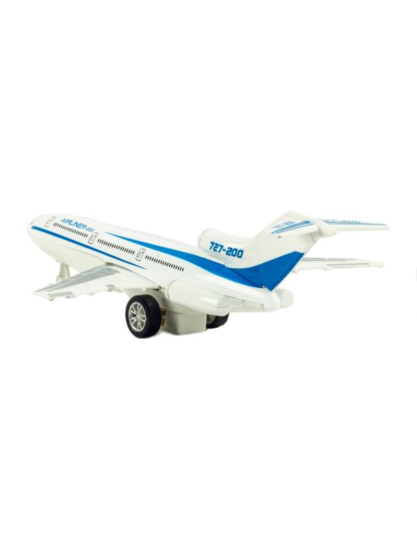 Металлический самолет 1:245 «Airliner-200» 22 см. А180-7, инерционный, свет, звук / Бело-синий