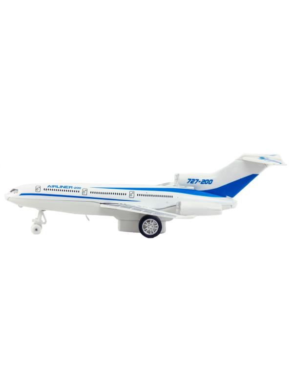 Металлический самолет 1:245 «Airliner-200» 22 см. А180-7, инерционный, свет, звук / Бело-синий