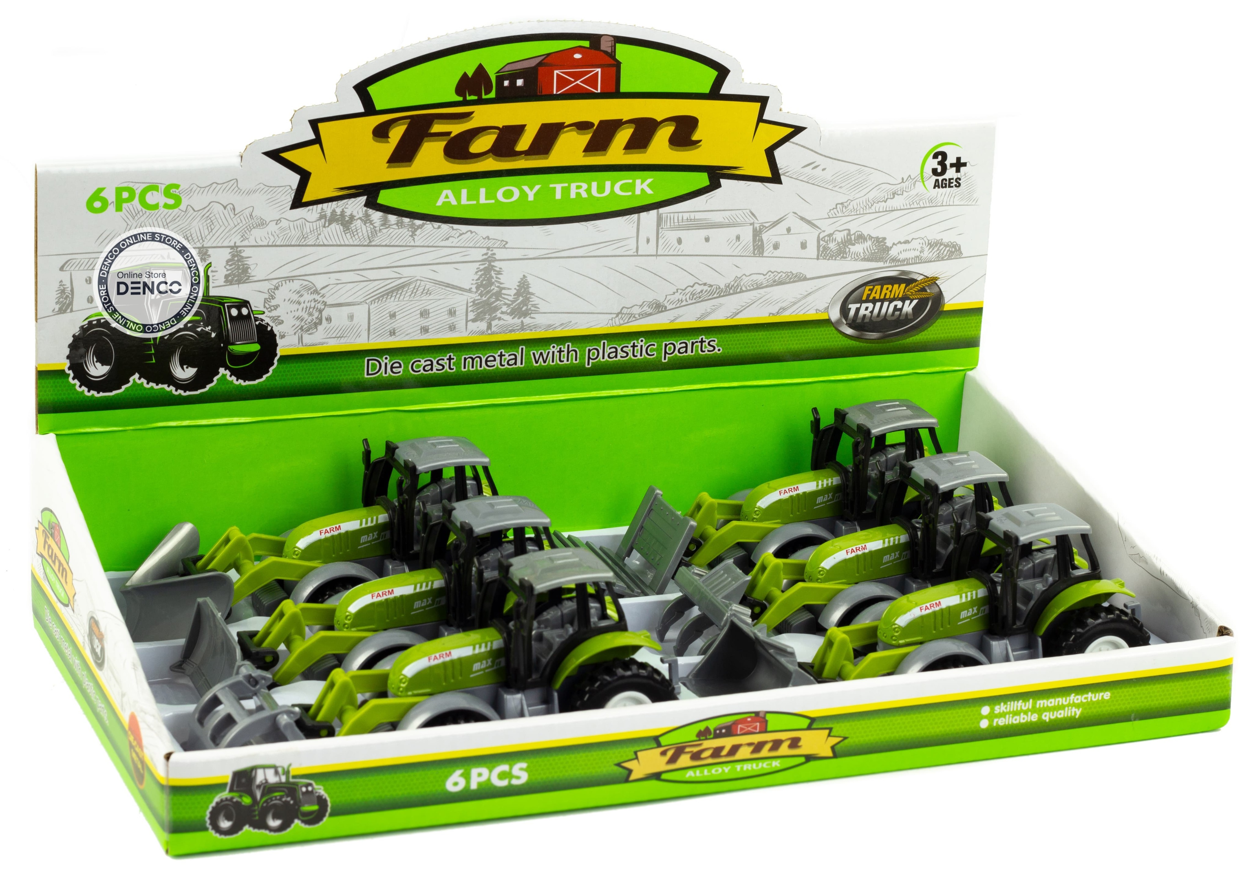 Металлическая машинка Farm «Трактор» 955-191-3, 12 см., инерционная / Зеленый