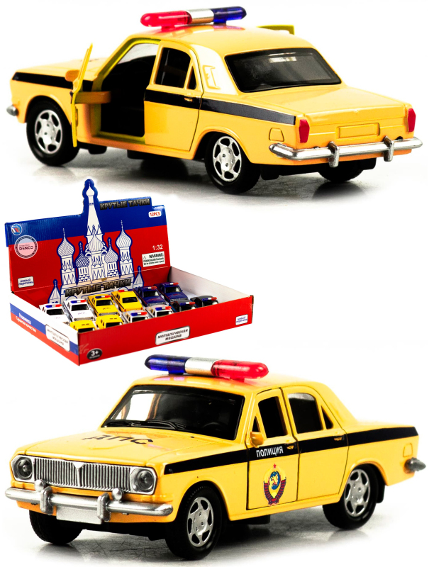 Машинка металлическая 1:32 «ГАЗ 2401: Полиция» 1821P-1822P-12D, инерционная, свет, звук / Желтый