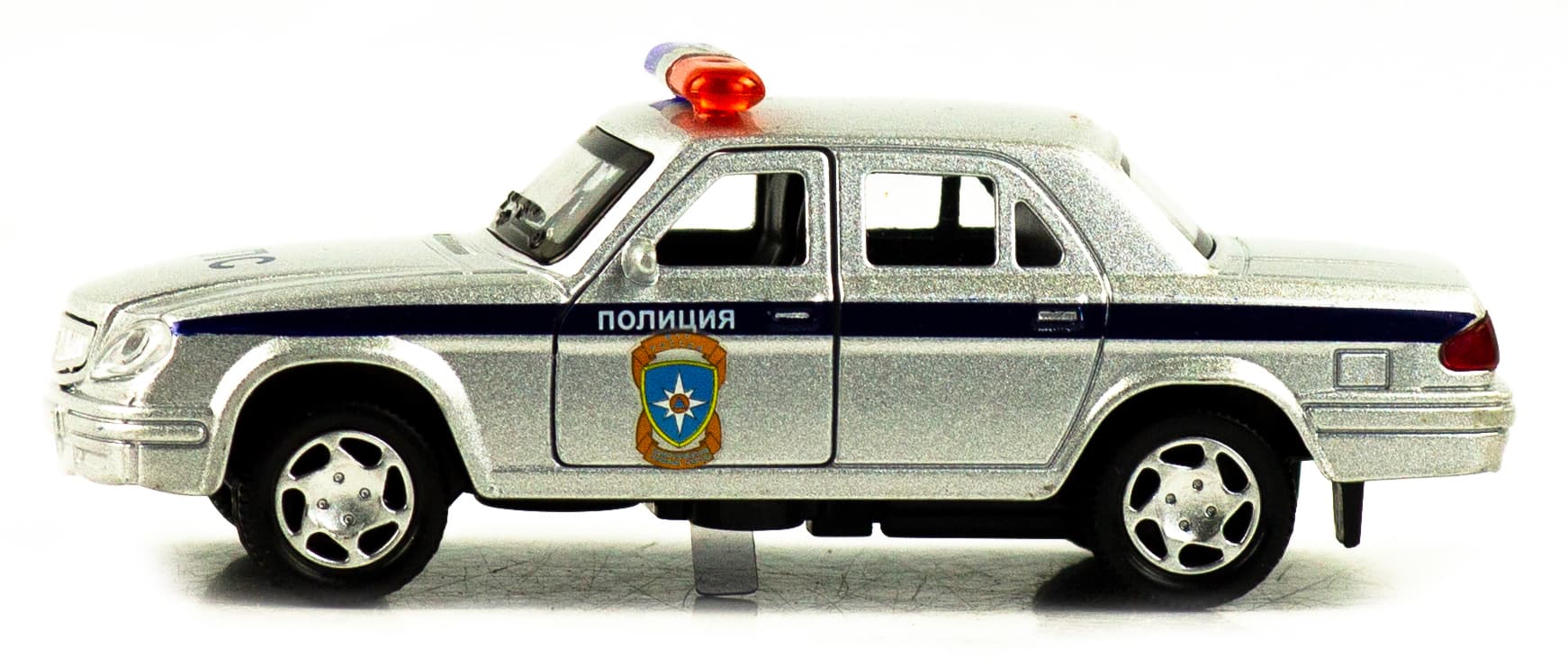 Машинка металлическая 1:32 «31105 Волга: Полиция» 1821P-1822P-12D, инерционная, свет, звук / Серебристый