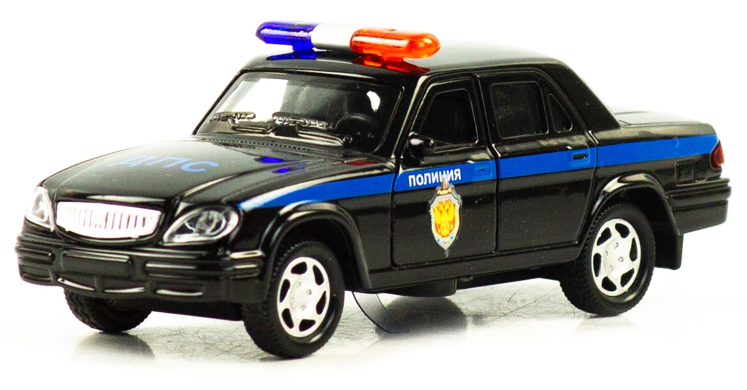 Машинка металлическая 1:32 «31105 Волга: Полиция» 1821P-1822P-12D, инерционная, свет, звук / Черный