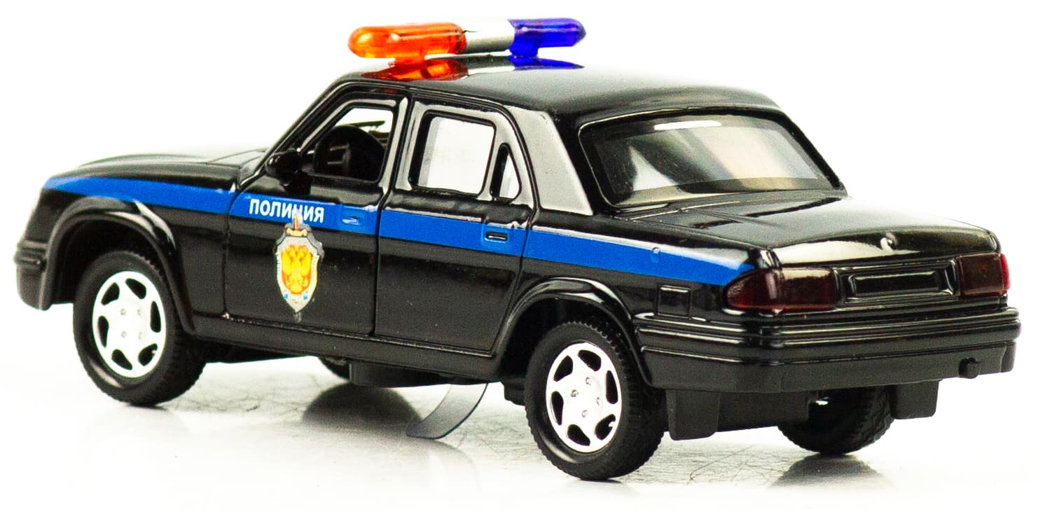 Машинка металлическая 1:32 «31105 Волга: Полиция» 1821P-1822P-12D, инерционная, свет, звук / Черный