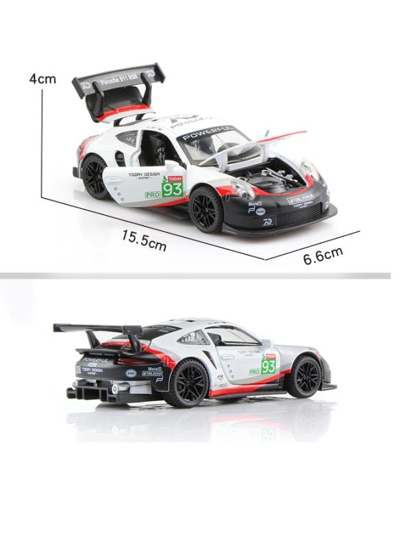 Металлическая машинка XHD 1:32 «Porsche 911 RSR» А3208, 15.5 см. инерционная, свет, звук / Бело-черный