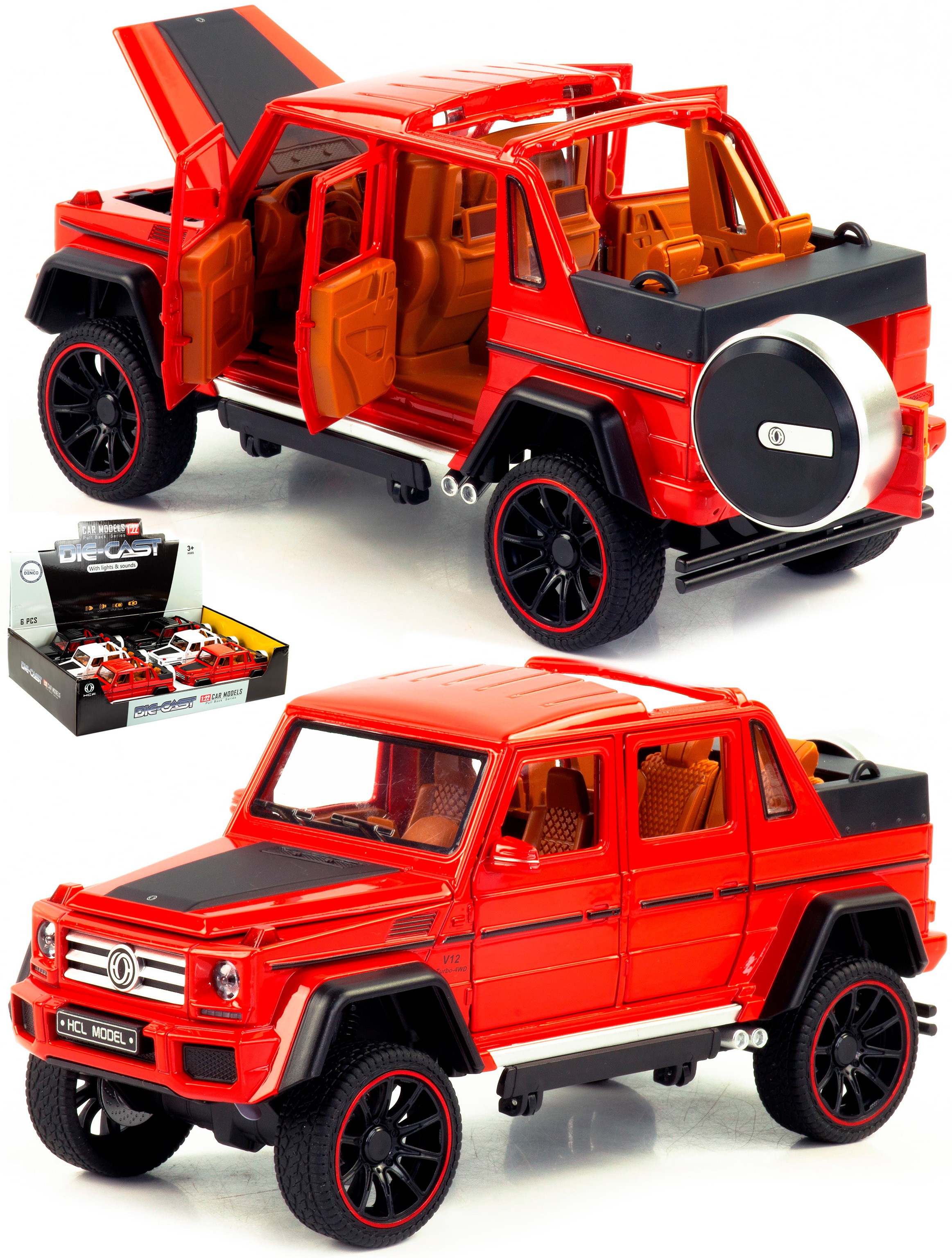 Металлическая машинка HCL 1:22 «Mercedes-Benz G63» HCL-902A, 22 см., инерционная, свет, звук / Красный