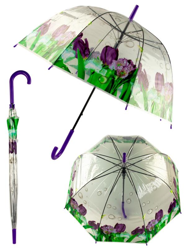 Зонтик детский «Цветы» прозрачный, 82 см. 49793 / Фиолетовый